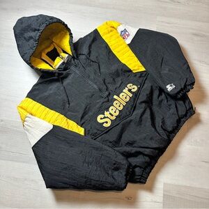 Pittsburgh Steelers 90s STARTER Black and Yellow Hooded Puffer Jacket